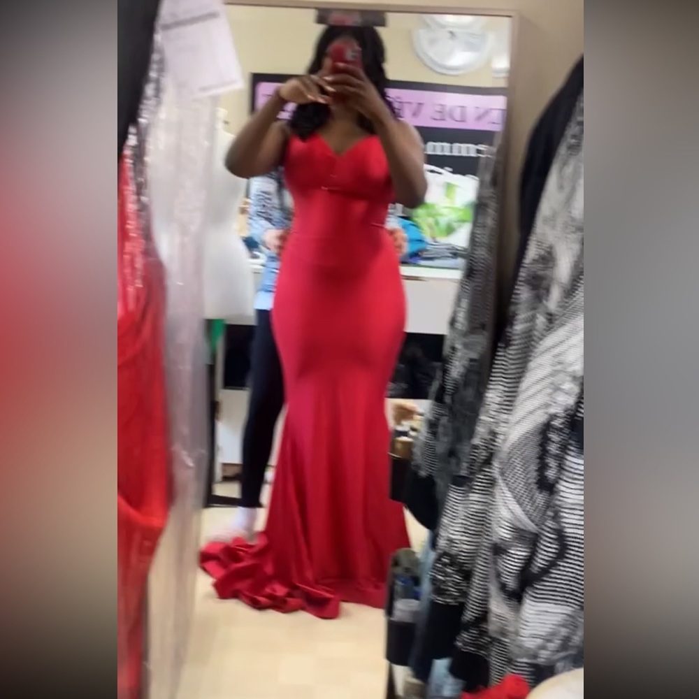 RED BACKLESS LONG PROM DRESS FOR SALE!